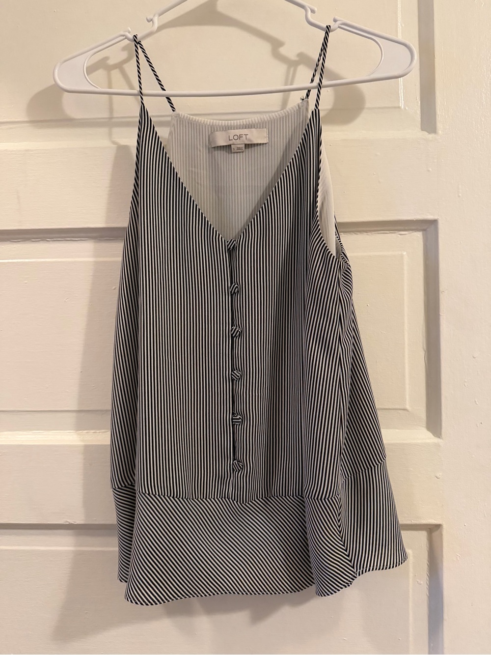 LOFT Black and White Striped Button-Front Camisole